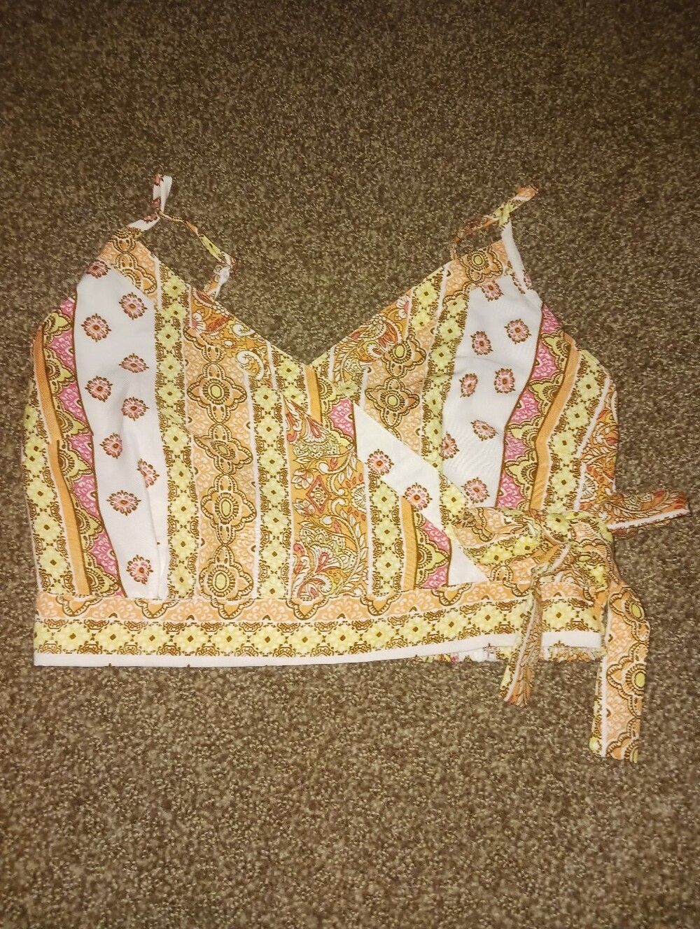 Women’s Yellow Paisley Crop Top - Sleeveless Spaghetti Strap